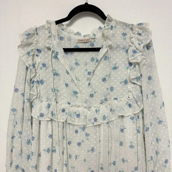 NWOT $299 STELLA NOVA Barbara Floral Ruffled Tiered Midi Dress - Cottagecore - Picture 5 of 10